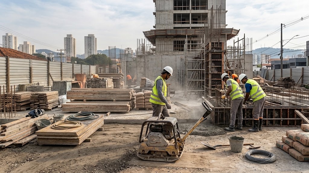 Equipamentos para construção civil em obra